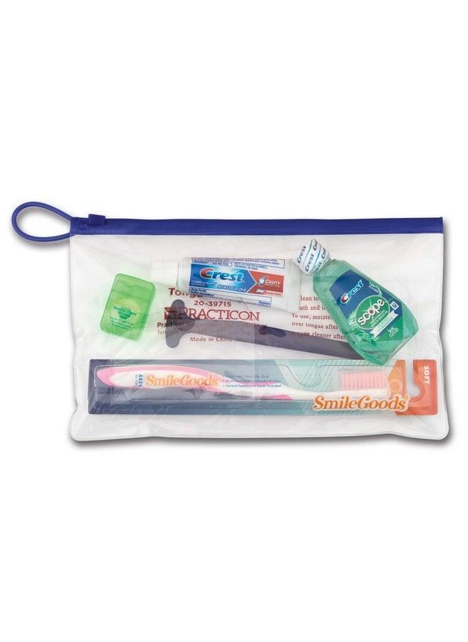 Practicon Adult Dental Care Kit, Travel Size Bundle w/Toothbrush with Cover, Crest Toothpaste, Floss, Tongue Cleaner and Scope Mouthwash, TSA Compliant Oral Care Kit
