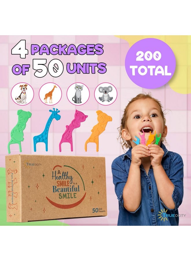 Biodegradable Kids Flossers -200 Pack, Natural Kids Floss Picks, Fluoride Free, Biodegradable Floss Pick, Organic Animal Kids Dental Floss Picks, Dental Floss Sticks for Kids - (Mild Orange)