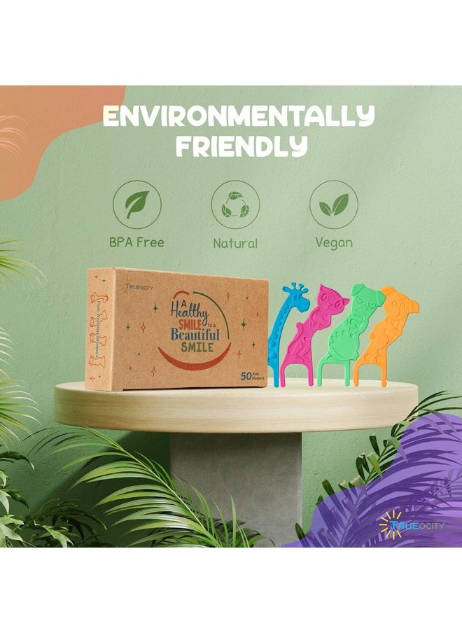 Biodegradable Kids Flossers -200 Pack, Natural Kids Floss Picks, Fluoride Free, Biodegradable Floss Pick, Organic Animal Kids Dental Floss Picks, Dental Floss Sticks for Kids - (Mild Orange)