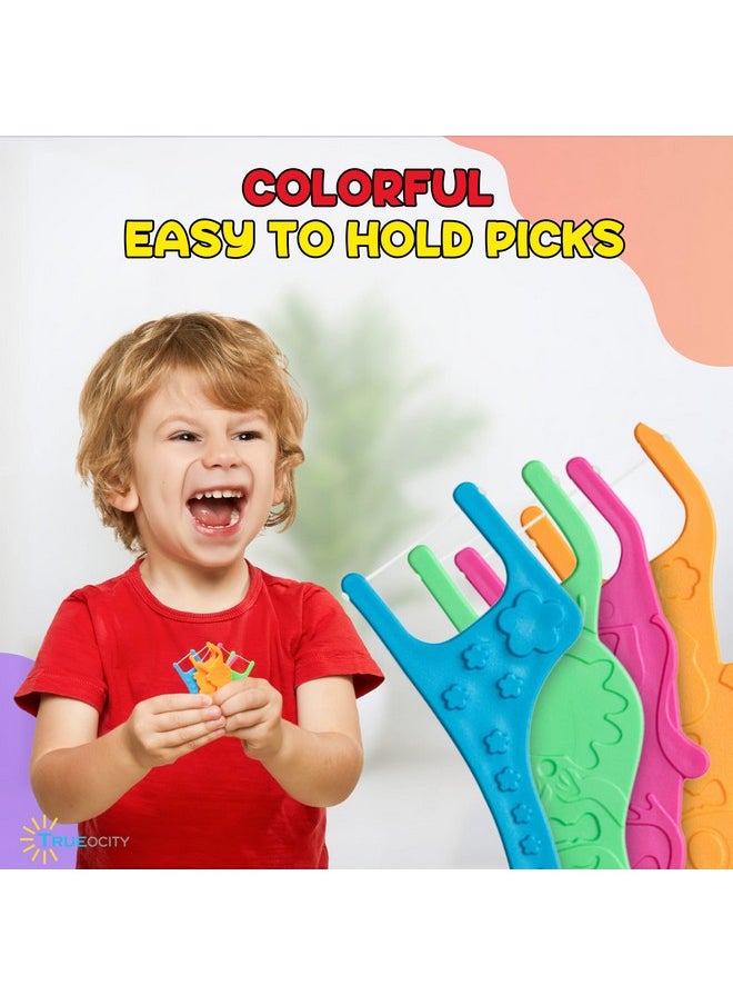 Biodegradable Kids Flossers -200 Pack, Natural Kids Floss Picks, Fluoride Free, Biodegradable Floss Pick, Organic Animal Kids Dental Floss Picks, Dental Floss Sticks for Kids - (Mild Orange)