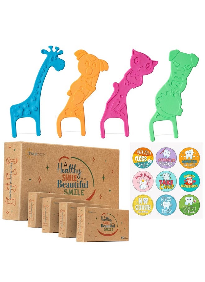 Biodegradable Kids Flossers -200 Pack, Natural Kids Floss Picks, Fluoride Free, Biodegradable Floss Pick, Organic Animal Kids Dental Floss Picks, Dental Floss Sticks for Kids - (Mild Orange)