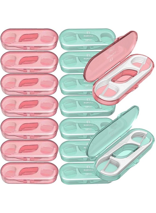 14 Packs Travel Dental Floss Pick Case, Holder, Come with 140pcs Premium QUALIALL Toothpick Flossers for Adults Teeth Cleaning, Sealed Portable Refillable, Green, Pink.