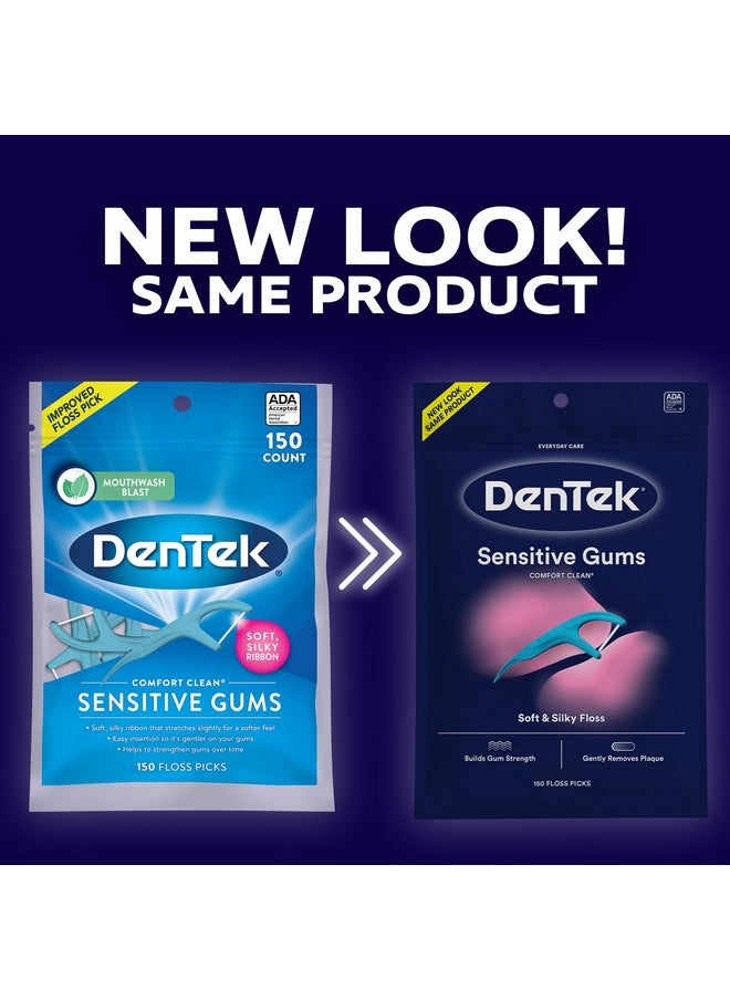 DenTek Comfort Clean Sensitive Gums Floss Picks, Soft & Silky Ribbon, 150 Count, 3 Pack