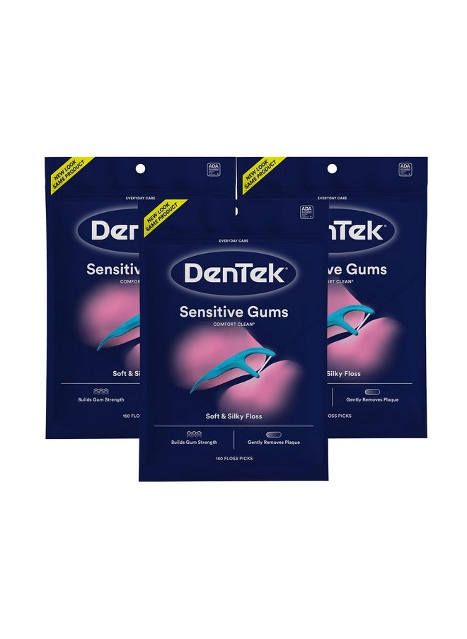 DenTek Comfort Clean Sensitive Gums Floss Picks, Soft & Silky Ribbon, 150 Count, 3 Pack