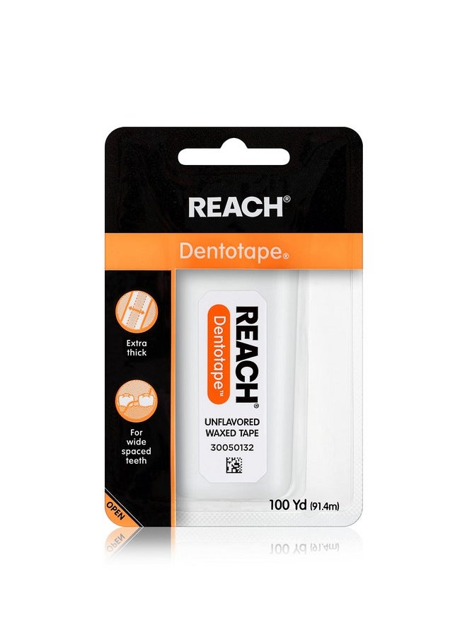 REACH Dentotape Waxed Dental Floss Tape, Unflavored, Extra Wide Floss, Shred & Frey Resistant, Plaque Remover for Teeth, Easy on Gums & Teeth, Oral Care, PFAS Free, for Adults & Kids, 1 Pack, 100 yd