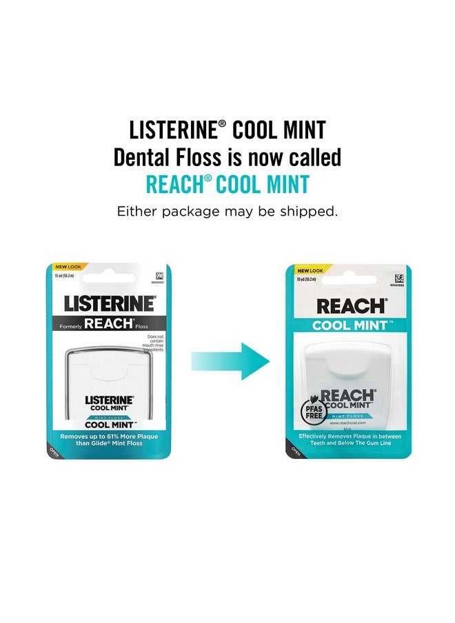 REACH Cool Mint Dental Floss, Fresh Mint, Plaque Remover for Teeth, Shred Resistant, Waxed, Easy on Gums & Teeth, Fresh Breath, Oral Care, PFAS Free, for Adults & Kids, 1 Pack, 55yd