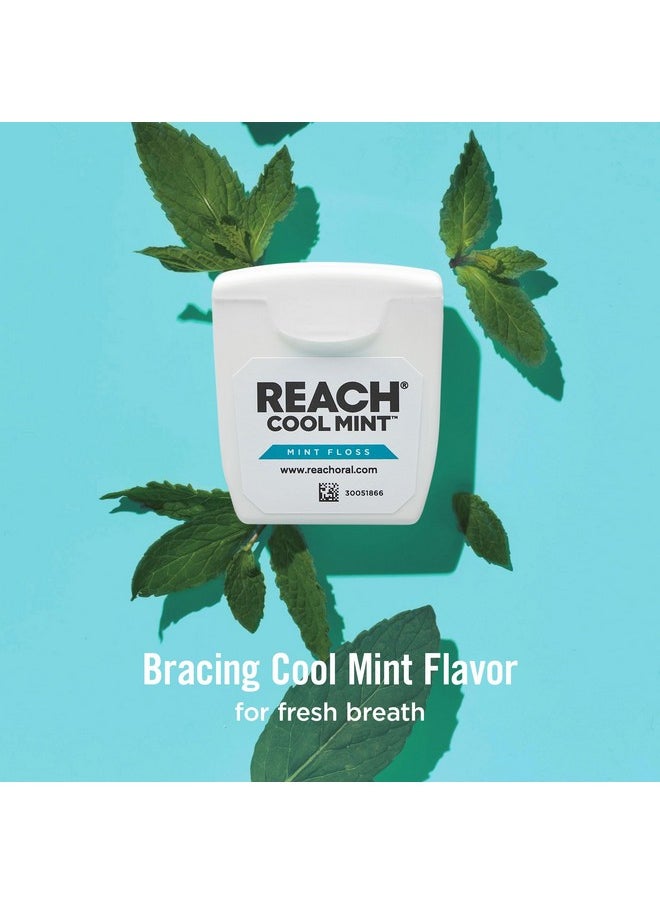REACH Cool Mint Dental Floss, Fresh Mint, Plaque Remover for Teeth, Shred Resistant, Waxed, Easy on Gums & Teeth, Fresh Breath, Oral Care, PFAS Free, for Adults & Kids, 1 Pack, 55yd