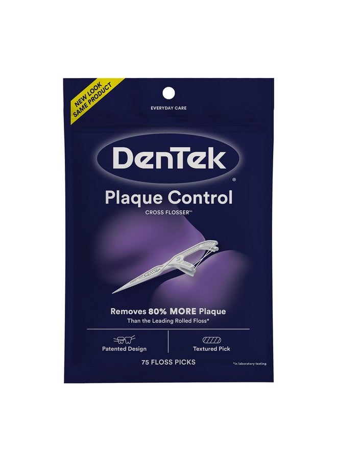 DenTek Cross Flosser Plaque Control Floss Picks, X-Shaped Floss, 75 count