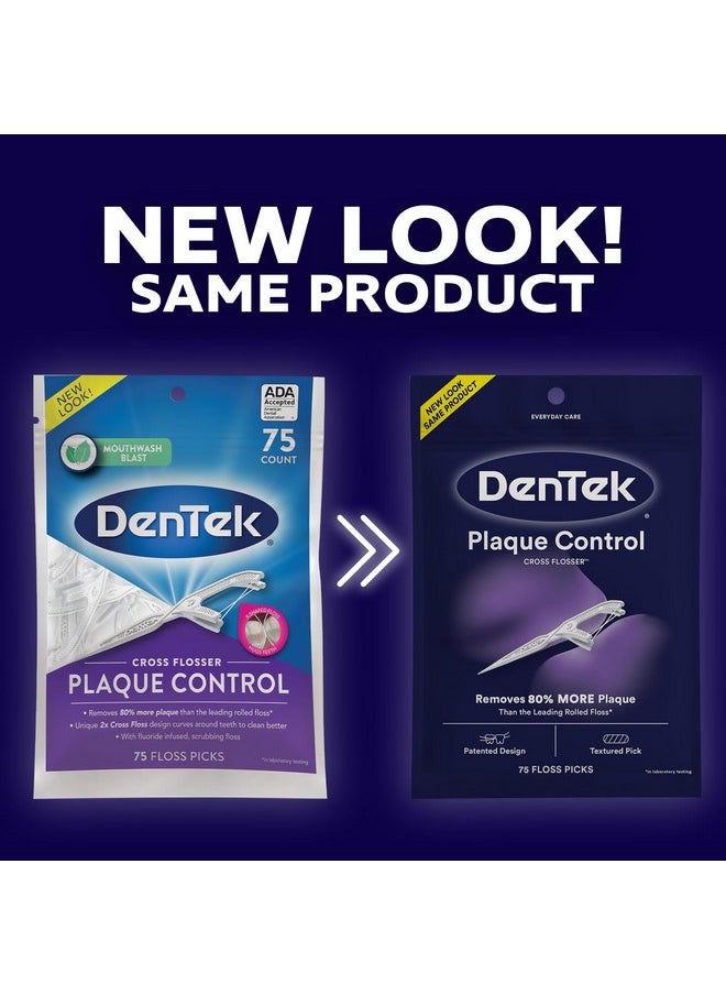 DenTek Cross Flosser Plaque Control Floss Picks, X-Shaped Floss, 75 count