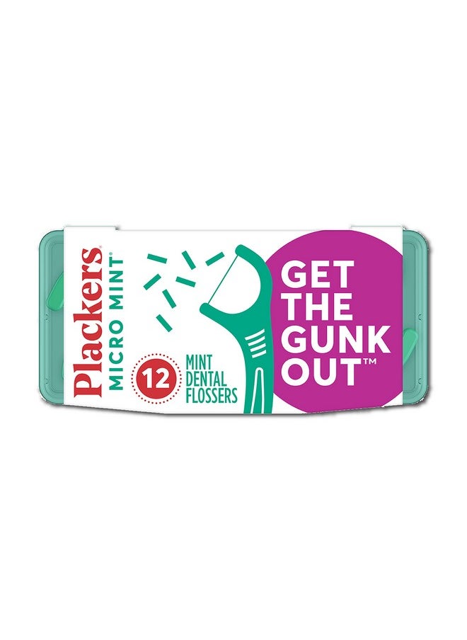 Plackers Micro Mint Dental Floss Picks with Travel Case, 12 Count (Color May vary)