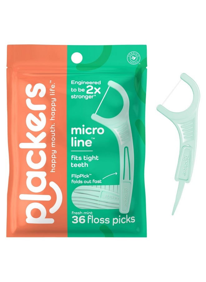 Plackers Micro Line Dental Floss Picks, Fold-Out FlipPick, Tuffloss, Easy Storage with Sure-Zip Seal, Fresh Mint Flavor, 36 Count (Packaging May Vary)