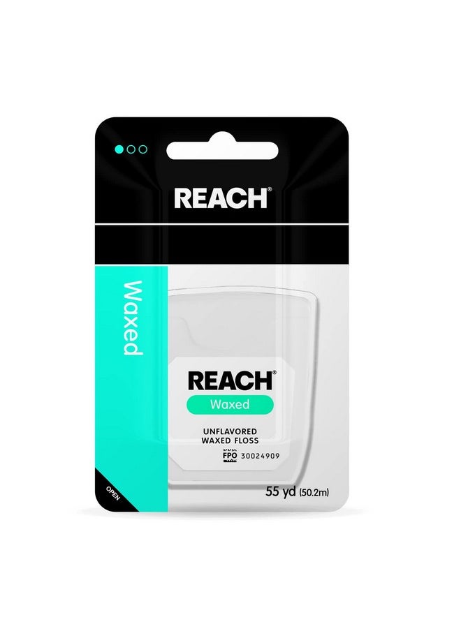 REACH Waxed Dental Floss,Unflavored, Plaque Remover for Teeth, Shred Resistant, Floss Slides Smoothly, Easy to Use, Waxed, Deep Cleaning Teeth, Oral Care, PFAS Free, for Adults & Kids, 1 Pack, 55 yd