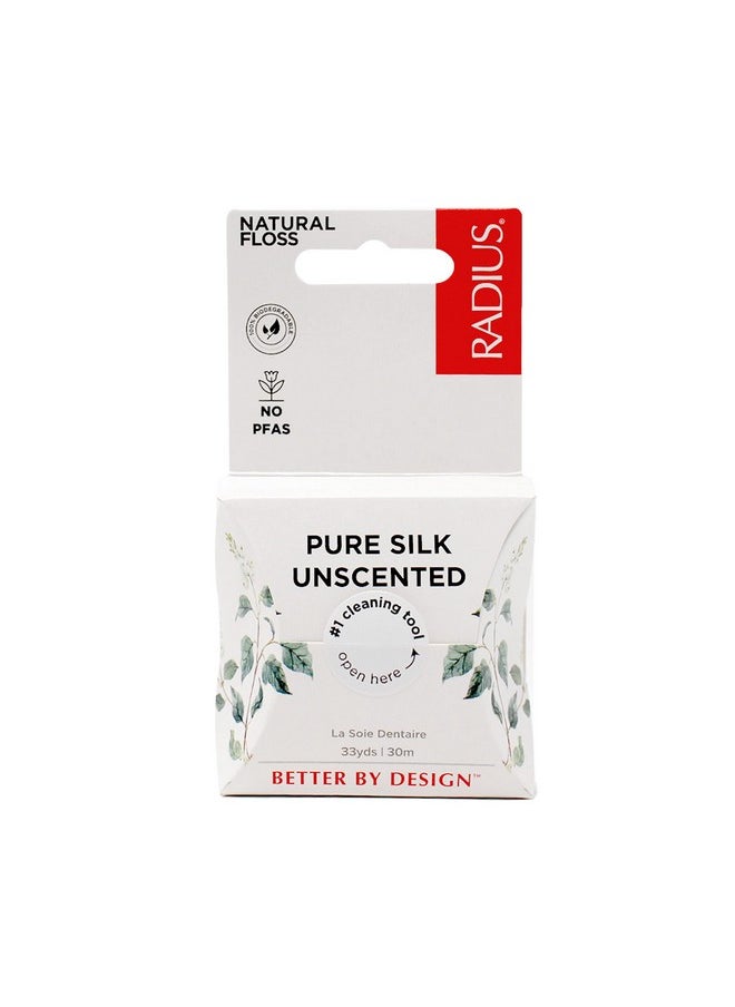 RADIUS Natural Unscented Silk Dental Floss 33 Yards Compostable Non-Toxic Oral Care & Designed to Help Fight Plaque Clear - Pack of 3