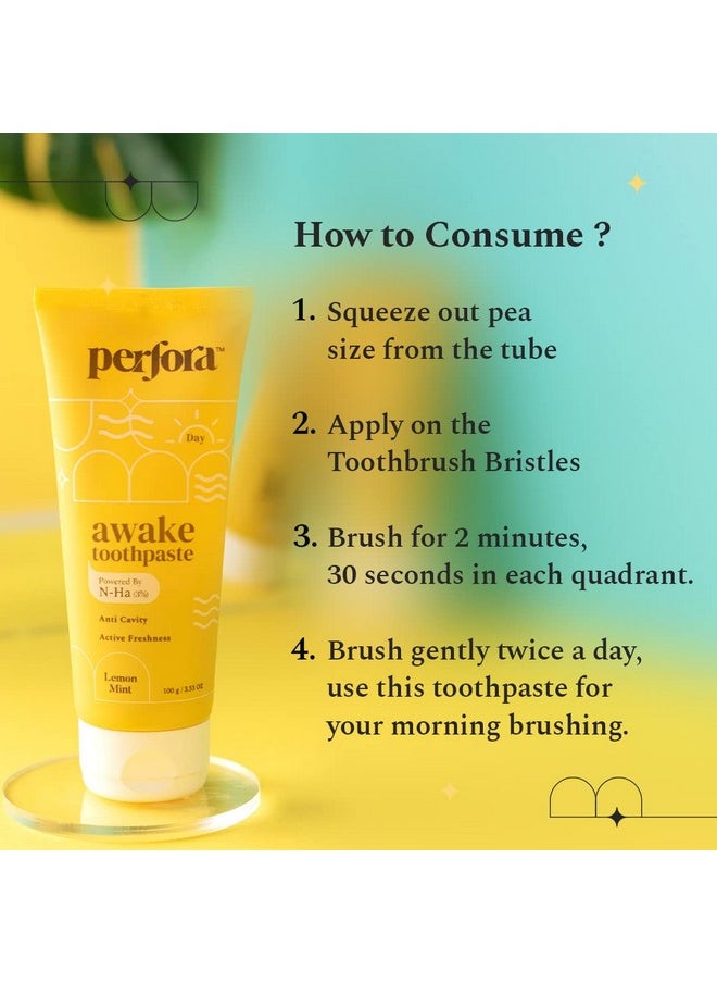 Awake Toothpaste - Lemon Mint, 300G (3X 100G) | Active Freshness Cavity Prevention | Vitamin Enriched Sls & Fluoride Free Tooth Paste |N-Ha For Teeth Remineralisation |Healthy Gums & Oral Care
