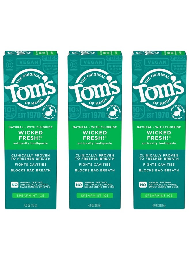 Tom's of Maine Wicked Fresh! Natural Anticavity Toothpaste, with Fluoride, Spearmint, 3 Pack, 4.0oz