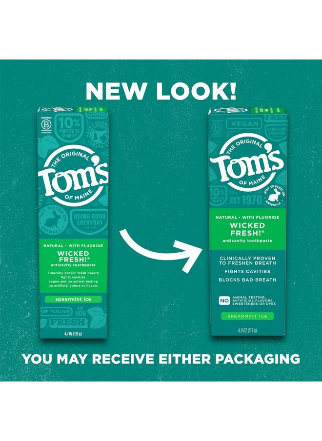 Tom's of Maine Wicked Fresh! Natural Anticavity Toothpaste, with Fluoride, Spearmint, 3 Pack, 4.0oz