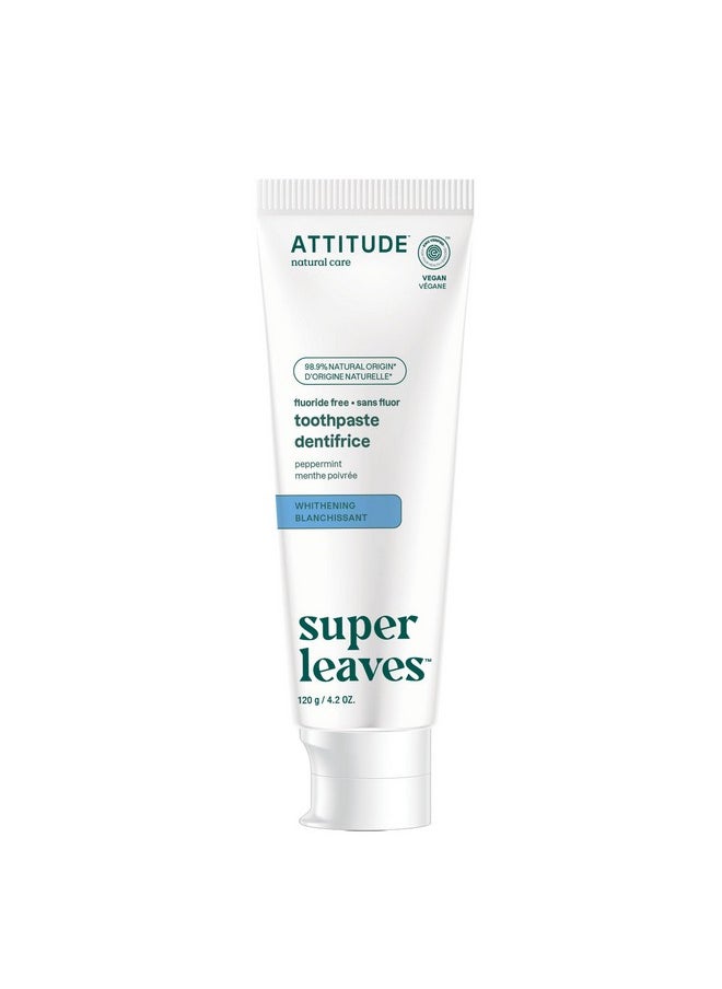 ATTITUDE Fluoride-Free Toothpaste, Plant- and Mineral-Based Ingredients, Vegan, Cruelty-Free and Sugar-Free, Whitening, Peppermint, 4.2 Oz