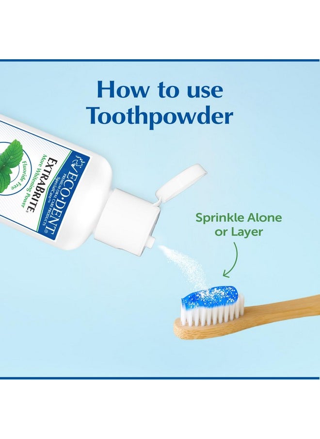 Eco-Dent ExtraBrite Baking Soda Toothpowder, Mint - Fluoride-Free Toothpaste Powder, SLS-Free Tooth Powder with Oxidizing Calcium Peroxide, Whitening Toothpaste Alternative, 2 Oz Ea (Pack of 2)
