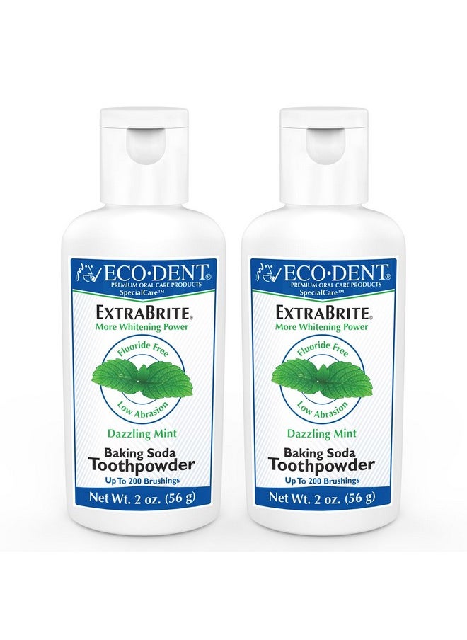 Eco-Dent ExtraBrite Baking Soda Toothpowder, Mint - Fluoride-Free Toothpaste Powder, SLS-Free Tooth Powder with Oxidizing Calcium Peroxide, Whitening Toothpaste Alternative, 2 Oz Ea (Pack of 2)