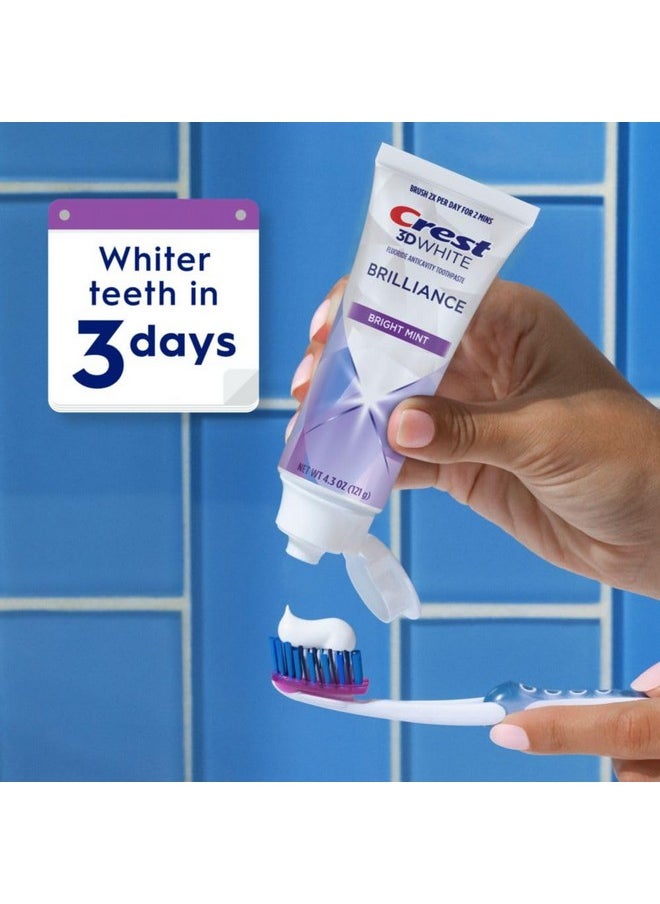 Crest 3D White Brilliance Bright Mint Teeth Whitening Toothpaste, 4.3 oz Pack of 3, 100% More Surface Stain Removal, 24 Hour Active Stain Prevention, Whiter Teeth in 3 Days