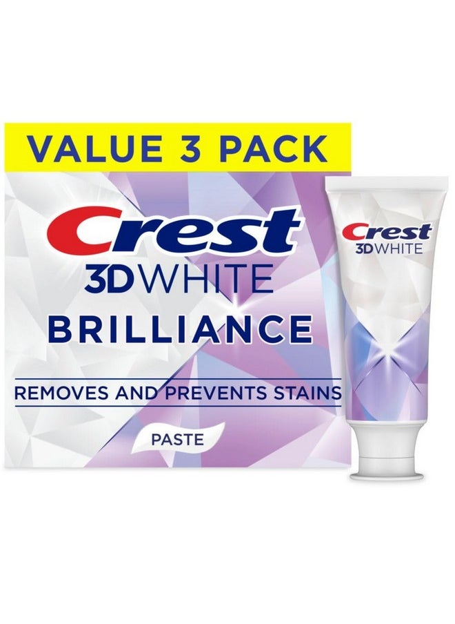 Crest 3D White Brilliance Bright Mint Teeth Whitening Toothpaste, 4.3 oz Pack of 3, 100% More Surface Stain Removal, 24 Hour Active Stain Prevention, Whiter Teeth in 3 Days
