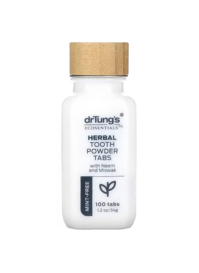 DrTung’s Herbal Toothpaste Tablets - Fluoride Free Toothpaste Tabs, Travel Size Toothpaste, TSA Compliant, Vegan, Plastic Free, Chewable Tablets - Mint-Free (100 Tabs)
