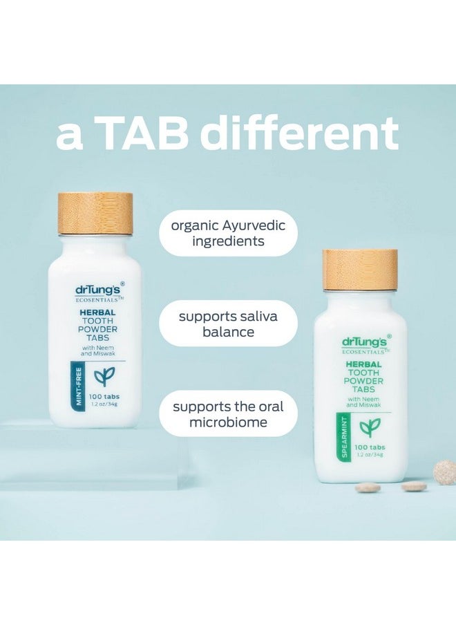 DrTung’s Herbal Toothpaste Tablets - Fluoride Free Toothpaste Tabs, Travel Size Toothpaste, TSA Compliant, Vegan, Plastic Free, Chewable Tablets - Mint-Free (100 Tabs)