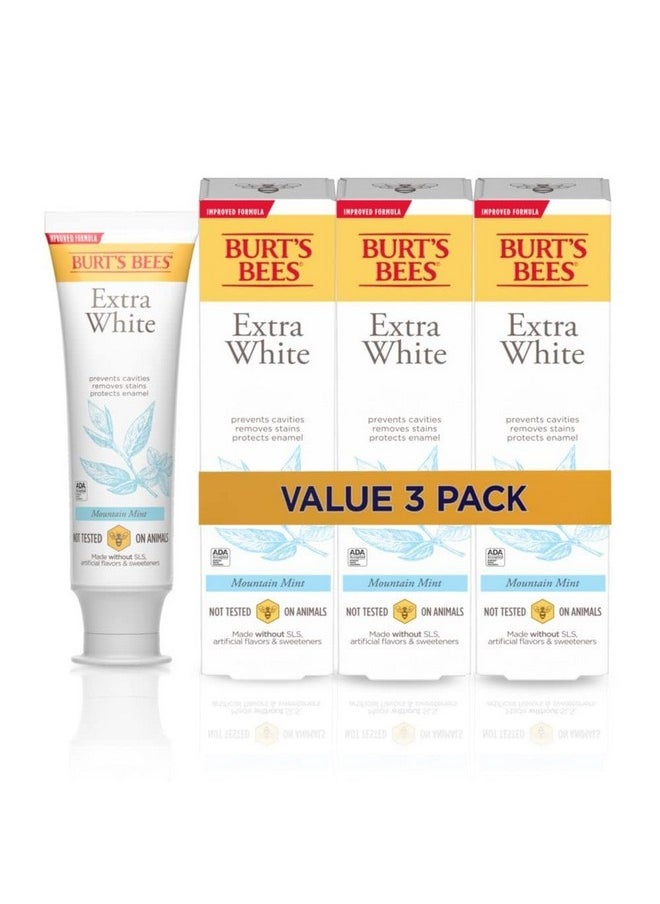 Burt's Bees Extra White Toothpaste, Fluoride Toothpaste, Natural Flavor, Mountain Mint, 4.7 oz, Pack of 3