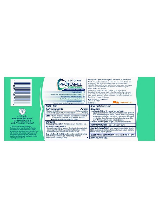 Sensodyne Pronamel Daily Protection Enamel Toothpaste for Sensitive Teeth, 4 Ounces Twinpack