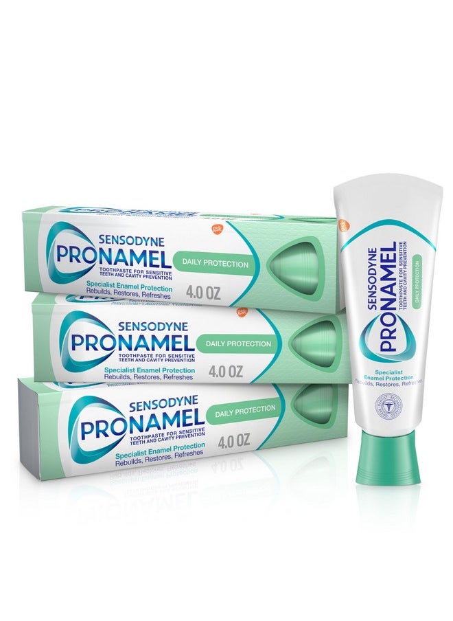 Sensodyne Pronamel Daily Protection Enamel Toothpaste for Sensitive Teeth, to Reharden and Strengthen Enamel, Mint Essence - 4 Ounce (Pack of 3)