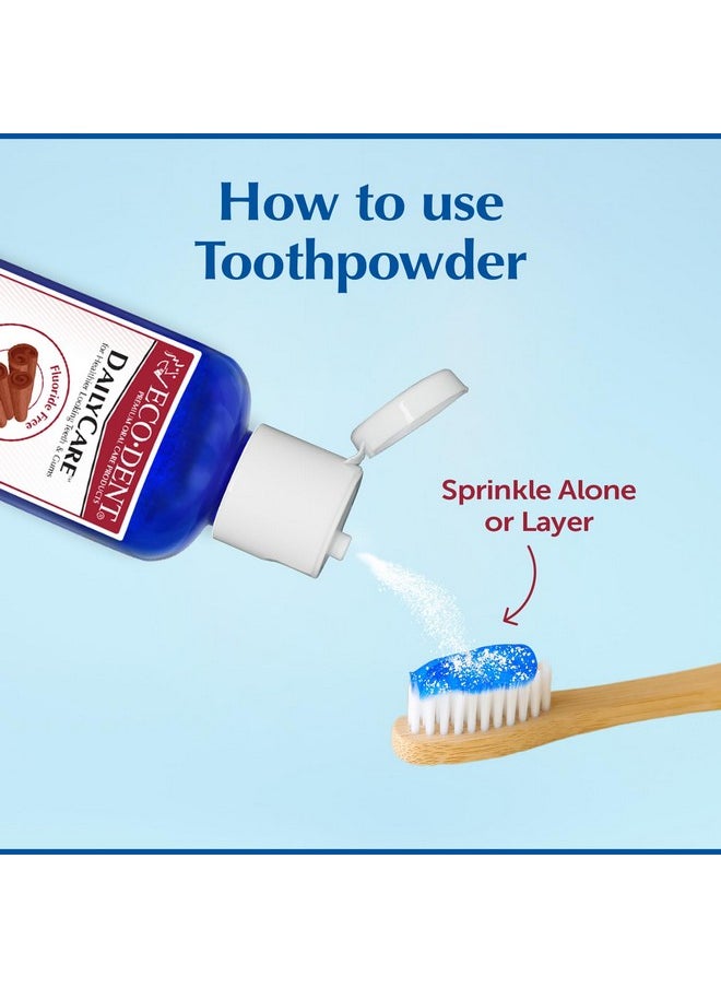 Eco-Dent DailyCare Baking Soda Toothpowder, Cinnamon - Fluoride-Free Toothpaste Powder, SLS-Free Tooth Powder with Baking Soda, Minerals, and Essential Oils, Toothpaste Alternative, 2 Oz