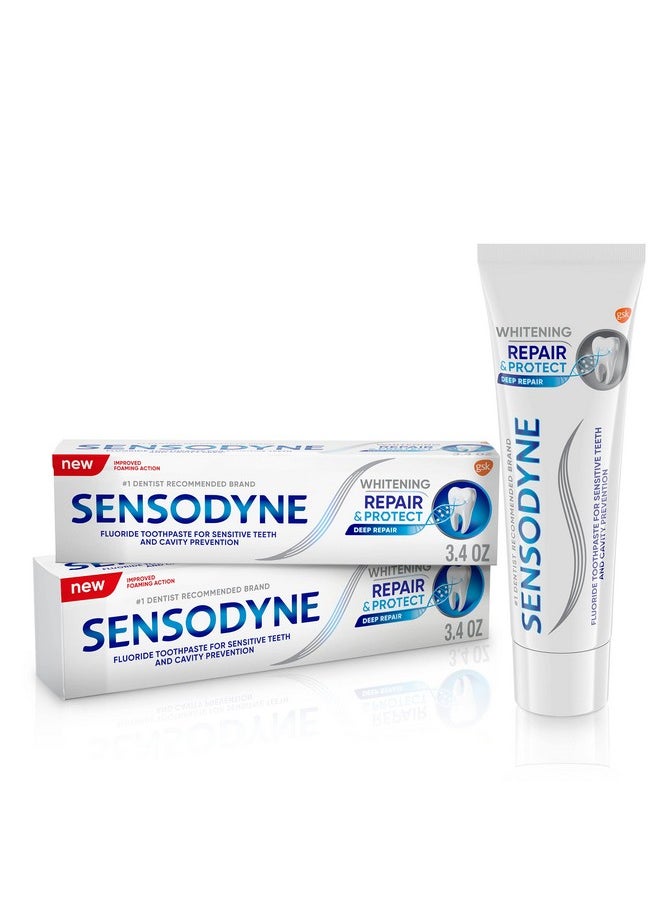 Sensodyne Repair and Protect Whitening Toothpaste, Toothpaste for Sensitive Teeth and Cavity Prevention, 3.4 oz (Pack of 2)