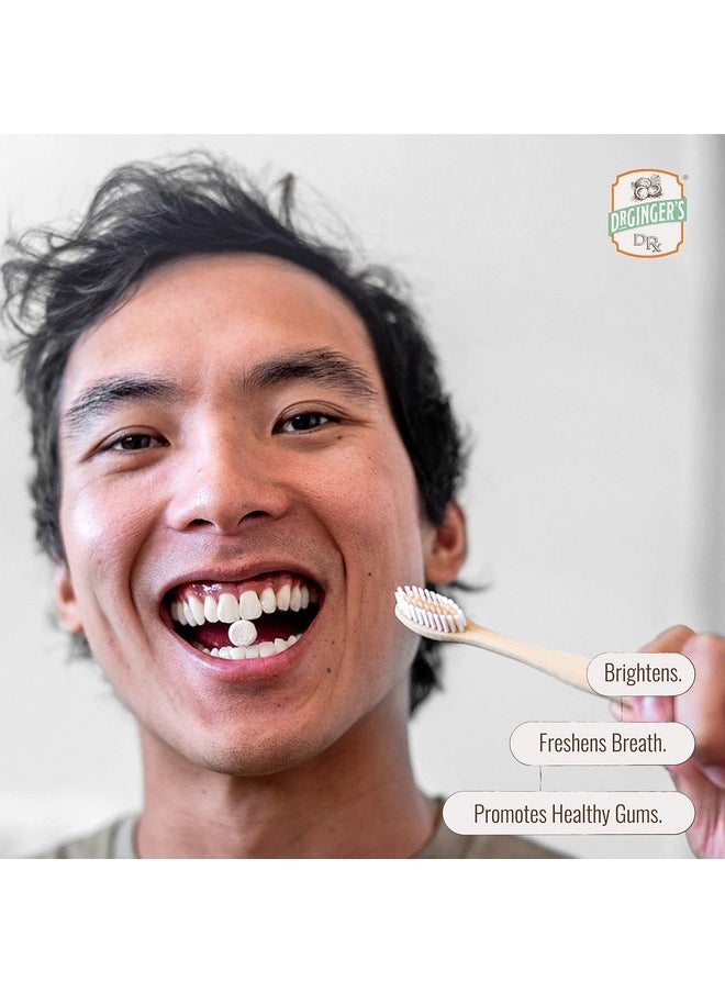 Dr. Ginger's White Charcoal Toothpaste Tablets, Eco-Friendly Travel Chewable Tabs for Whitening, Fresh Breath, & Gum Support, Enamel-Safe, Coconut Mint Flavor, Fluoride-Free 0.75oz Tin, 60 Tablets