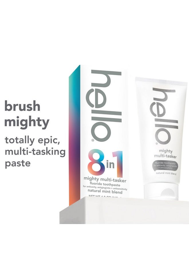 hello Mighty Multitasker Fluoride Toothpaste, 8-in-1 Toothpaste with Minty Flavor, Anticavity, Antigingivitis, Antisensitivity, Strengthens Enamel and Whitens, 2 Pack, 4.0 Oz Tubes