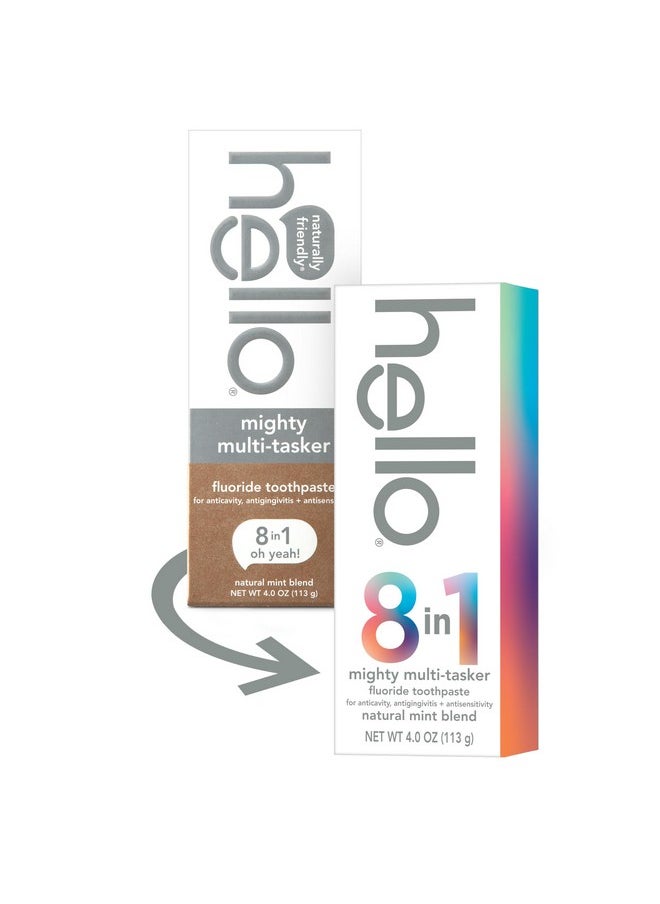 hello Mighty Multitasker Fluoride Toothpaste, 8-in-1 Toothpaste with Minty Flavor, Anticavity, Antigingivitis, Antisensitivity, Strengthens Enamel and Whitens, 2 Pack, 4.0 Oz Tubes