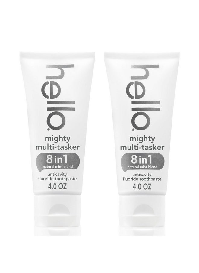 hello Mighty Multitasker Fluoride Toothpaste, 8-in-1 Toothpaste with Minty Flavor, Anticavity, Antigingivitis, Antisensitivity, Strengthens Enamel and Whitens, 2 Pack, 4.0 Oz Tubes
