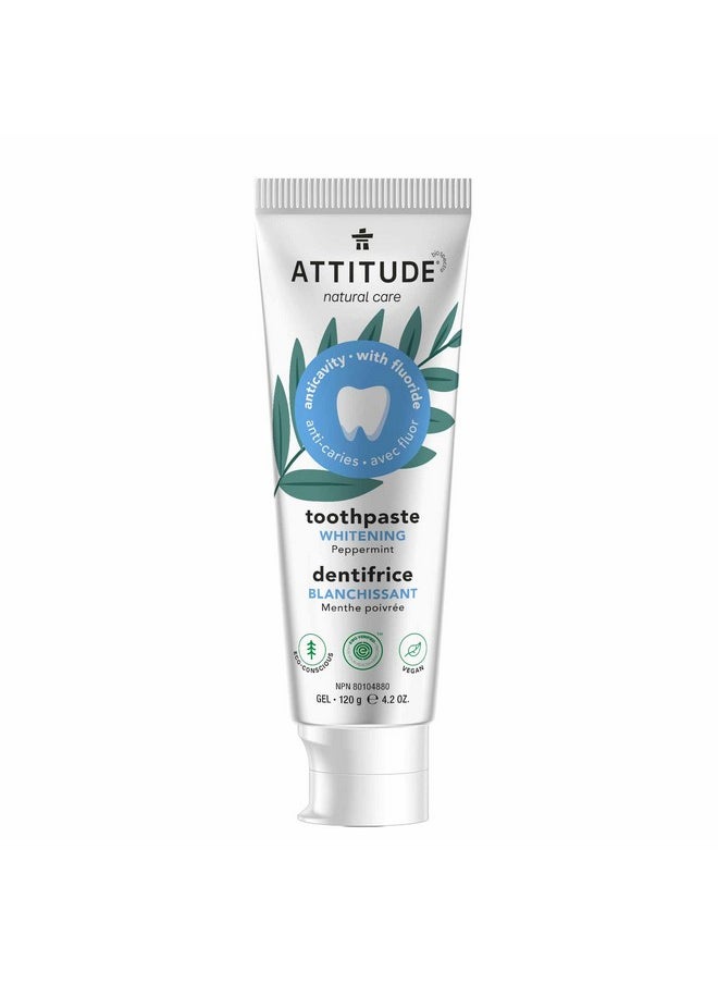 ATTITUDE Toothpaste with Fluoride, Prevents Tooth Decay and Cavities, Vegan, Cruelty-Free and Sugar-Free, Whitening, Peppermint, 4.2 Oz