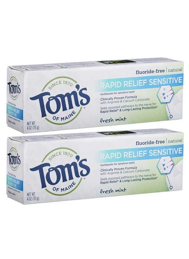 Tom's of Maine, Natural Rapid Relief Sensitive Toothpaste, Natural Toothpaste, Sensitive Toothpaste, Fresh Mint, 4 Ounce, (Pack of 2)