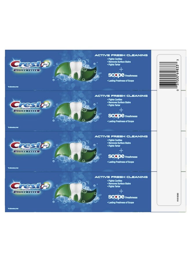 Crest Whitening Plus Scope, Complete Active Fresh + Whitening Toothpaste, 5.5oz, Toothpaste Sensitive Teeth, Pack of 4