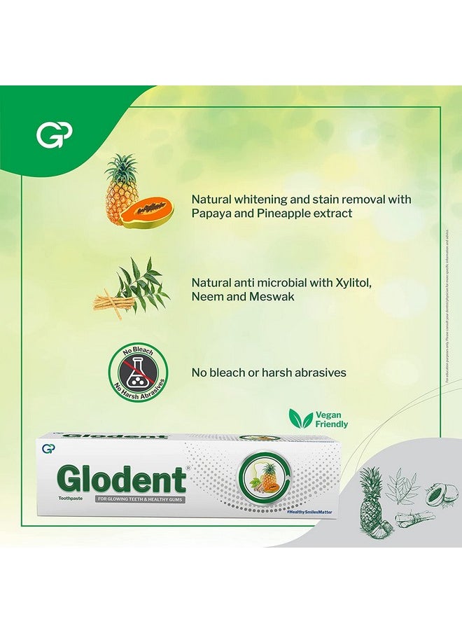 Glodent Teeth Whitening Toothpaste | Plaque Remover | Gum Care | Anticavity Tooth paste | Natural Xylitol Extracts, Neem, Pineapple, Papaya, and Miswak | Vegan-friendly Oral Care (Pack of 4) 70g each