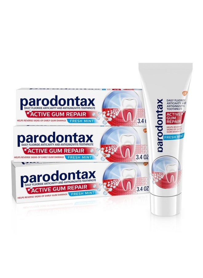 Parodontax Active Gum Repair Toothpaste, Toothpaste To Help Reverse Signs Of Early Disease For Health, Fresh Mint Flavored - 3.4 Oz x 3