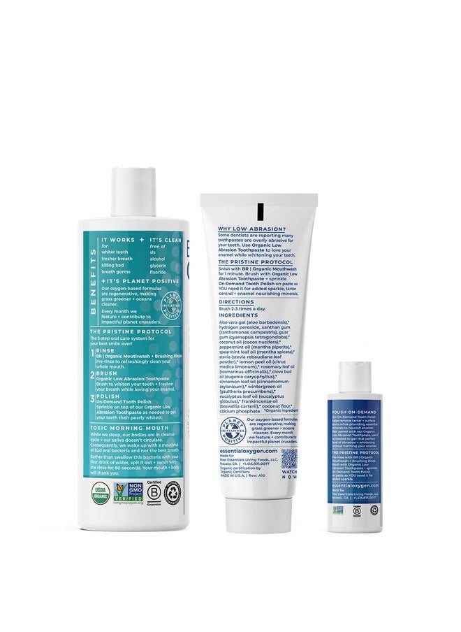 Essential Oxygen Pristine Protocol A 3-Step System (1. Rinse 2. Brush 3. Polish) for Your Best Smile Ever, 3 Count, Combo Pack