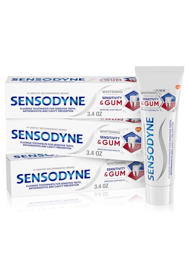 Sensodyne Sensitivity & Gum Whitening Toothpaste, Toothpaste for Sensitive Teeth & Gum Problems, 3.4 Ounces (Pack of 3)