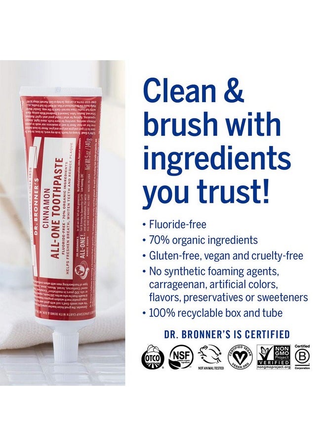 Dr. Bronner’s - All-One Toothpaste (3-Pack Variety) 5 Ounce Peppermint, Cinnamon, Anise - 70% Organic Ingredients, Natural and Effective