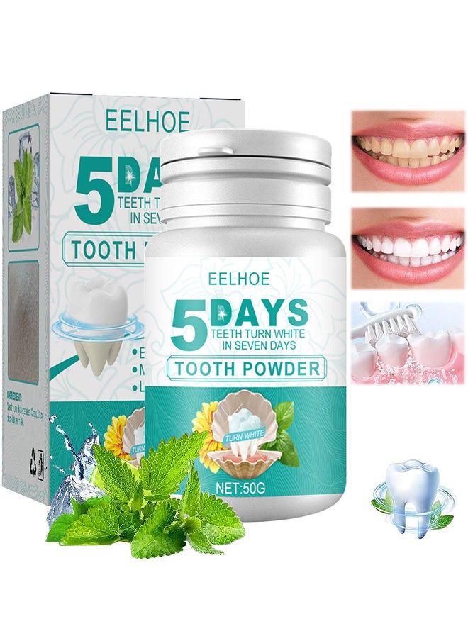 5 Days Teeth Whitening Powder, Tooth Whitening Effective Remover Stains From Coffee And Smoking, Organic Vegan Fluoride Free Remineralizing Tooth Cleaning Powder 50G