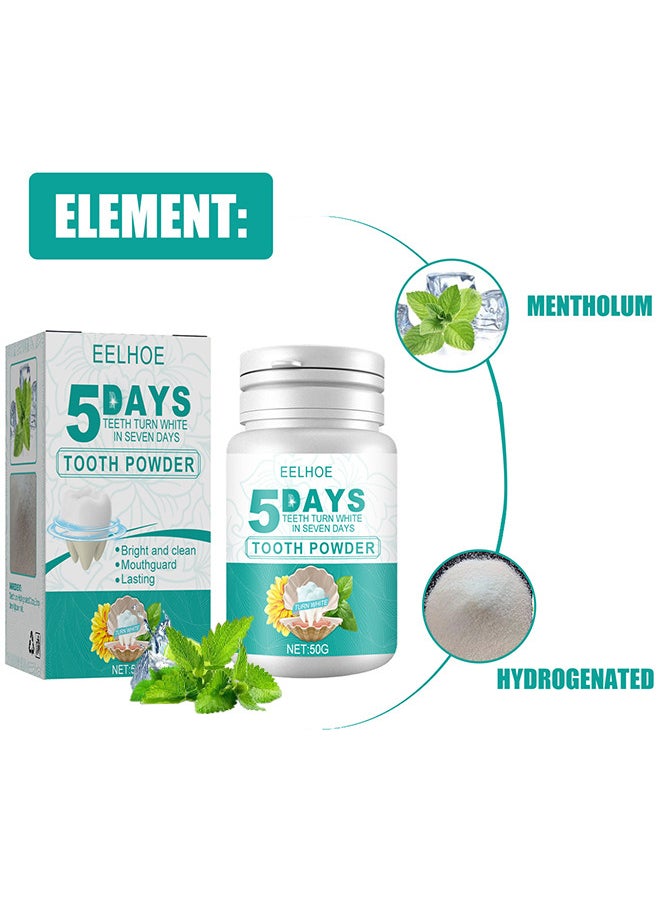 5 Days Teeth Whitening Powder, Tooth Whitening Effective Remover Stains From Coffee And Smoking, Organic Vegan Fluoride Free Remineralizing Tooth Cleaning Powder 50G