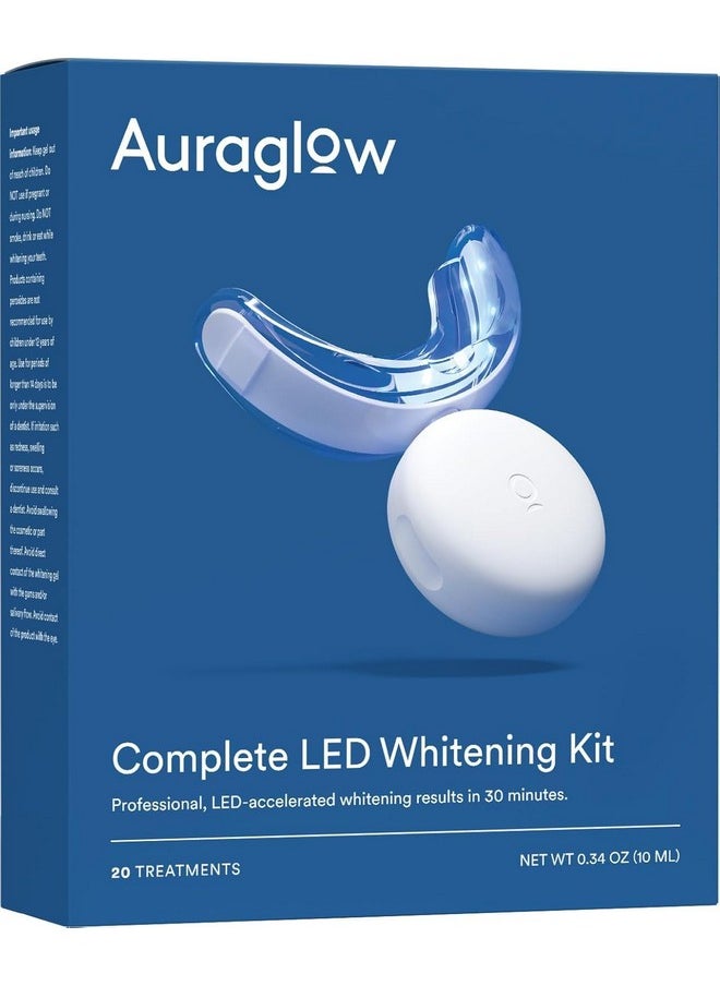 Auraglow Teeth Whitening Kit, LED Accelerator Light, 35% Carbamide Peroxide Teeth Whitening Gel, 20+ Whitening Treatments, (2) 5mL Whitening Gel Syringes, Whiten Teeth Faster