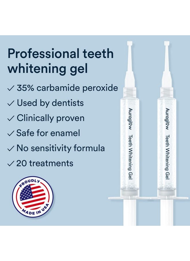Auraglow Teeth Whitening Kit, LED Accelerator Light, 35% Carbamide Peroxide Teeth Whitening Gel, 20+ Whitening Treatments, (2) 5mL Whitening Gel Syringes, Whiten Teeth Faster