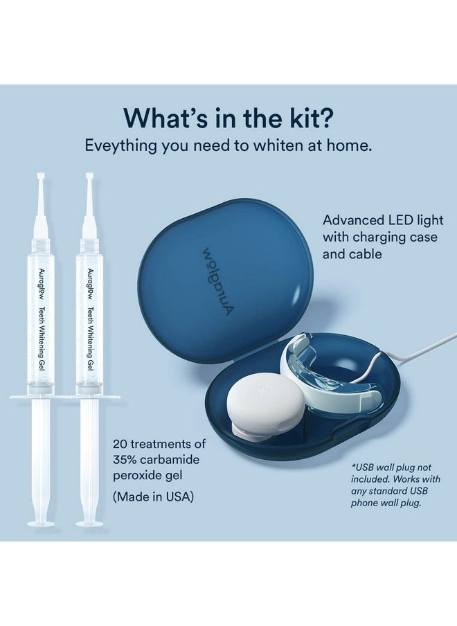 Auraglow Teeth Whitening Kit, LED Accelerator Light, 35% Carbamide Peroxide Teeth Whitening Gel, 20+ Whitening Treatments, (2) 5mL Whitening Gel Syringes, Whiten Teeth Faster