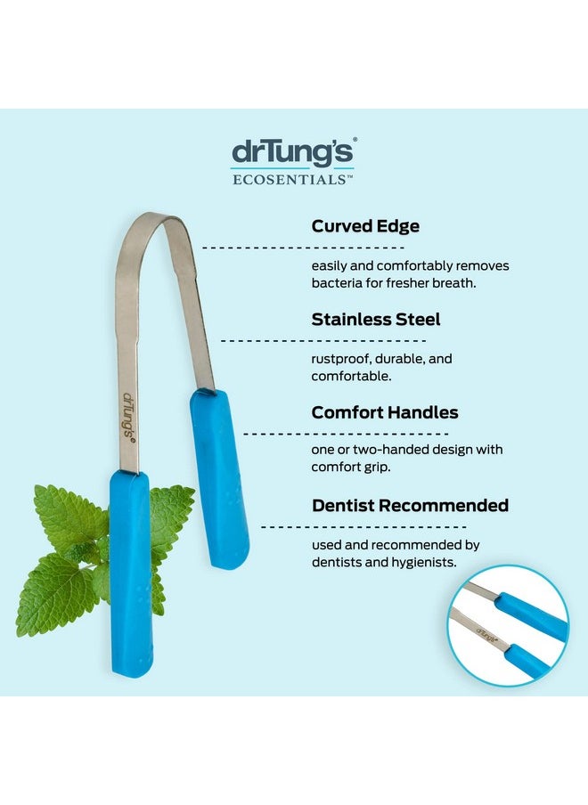 DrTung’s Stainless Steel Metal Tongue Scraper - Tongue Cleaner for Adults, Kids, Helps Freshen Breath, Easy to Use Comfort Grip Handle, Comes with Fabric Travel Pouch - 1 Pack